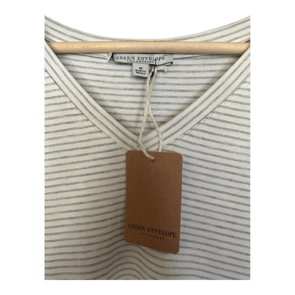 Green Envelope Light Gray Striped V-Neck Tee - Picture 3 of 5
